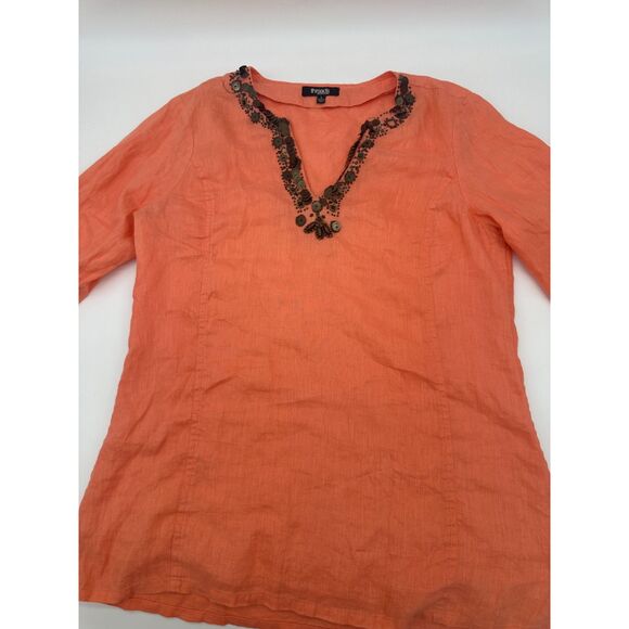 Threads Tunic for Women with Sequins Sz L Deep V Neck Long Sleeves Orange - Picture 2 of 7